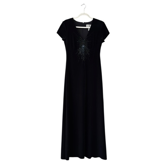 VINTAGE J.R. Nites Beaded Maxi Dress Gown Size 6 Black Formal Whimsigoth 90s Y2K - Picture 1 of 7